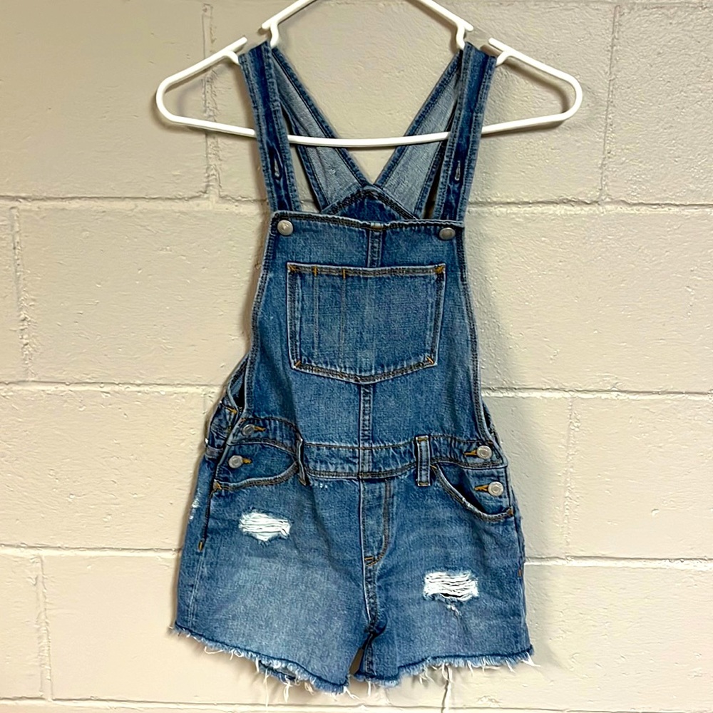 Girls Medium-Wash Ripped Jean Shortalls
